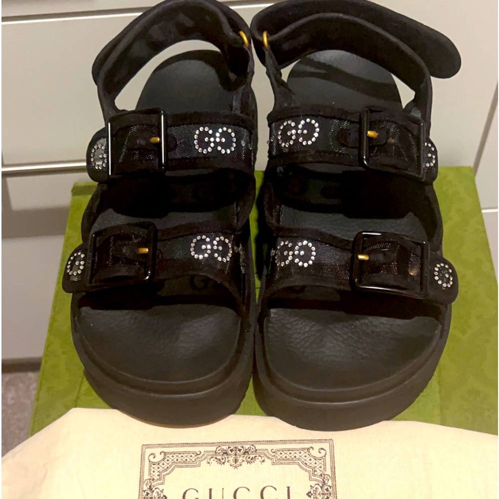 Gucci Black Sandals with White Accents